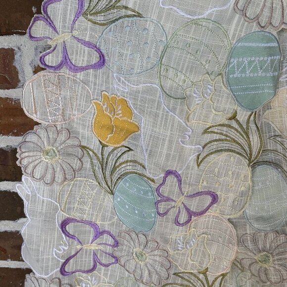 Mera Linens Table Runner Cut Out Spring Butterflies Flowers Easter Eggs 14"x 72" - Picture 3 of 7
